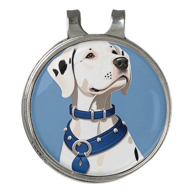 Dalmatian Dog With Blue Collar Golf Hat Clip (Front)