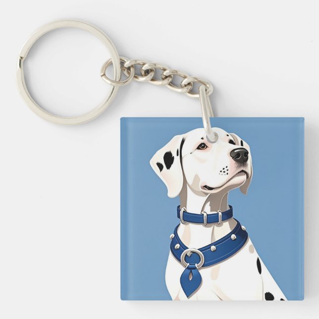 Dalmatian Dog With Blue Collar Keychain (Front)