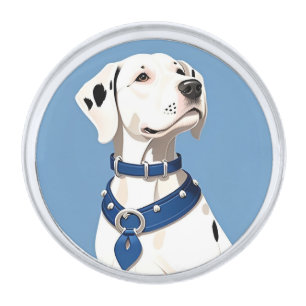 Dalmatian Dog With Blue Collar Silver Finish Lapel Pin