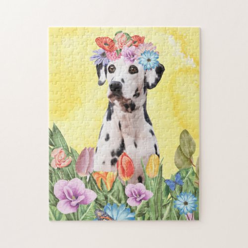 Dalmatian Dog with Flowers Spring Jigsaw Puzzle