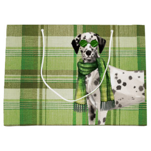 Dalmatian Dog with Green Plaid Funny Large Gift Bag