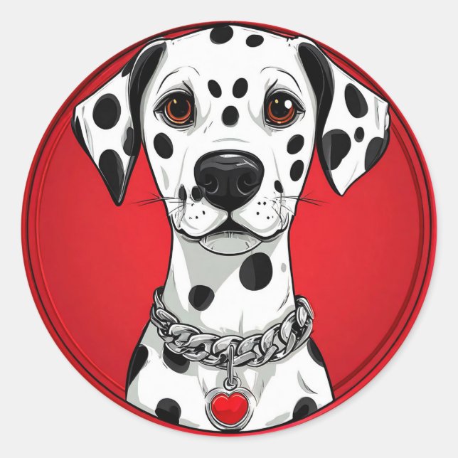 Dalmatian Dog with Red Heart Collar Classic Round Sticker (Front)
