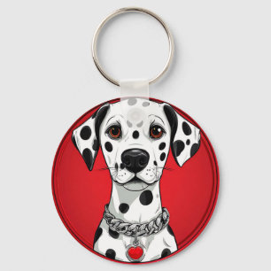 Dalmatian Dog with Red Heart Collar Keychain
