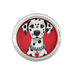 Dalmatian Dog with Red Heart Collar Ring