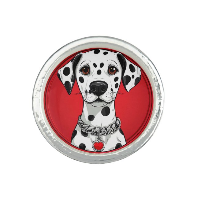 Dalmatian Dog with Red Heart Collar Ring (Front)