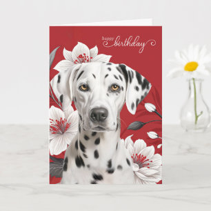 Dalmatian Dog with White Lilies on Red Birthday Card