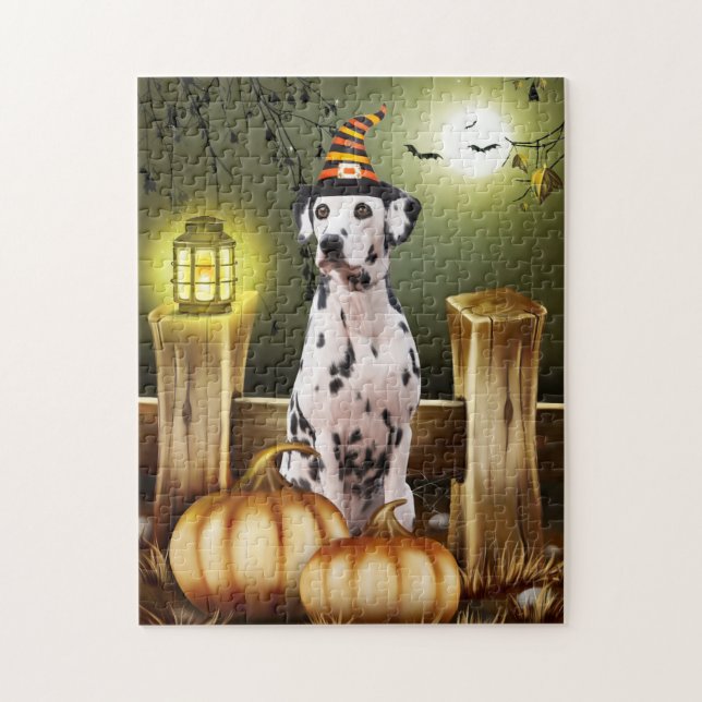 Dalmatian Dog with Witch Hat Halloween Gift Idea Jigsaw Puzzle (Vertical)