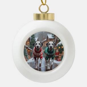 Dalmatian Dogs Christmas Snow Holiday Ceramic Ball Christmas Ornament