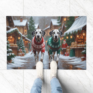 Dalmatian Dogs Christmas Snow Holiday  Doormat