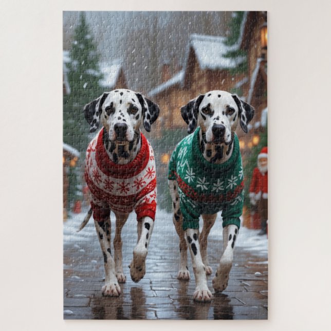 Dalmatian Dogs Christmas Snow Holiday  Jigsaw Puzzle (Vertical)
