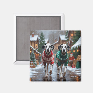 Dalmatian Dogs Christmas Snow Holiday  Magnet
