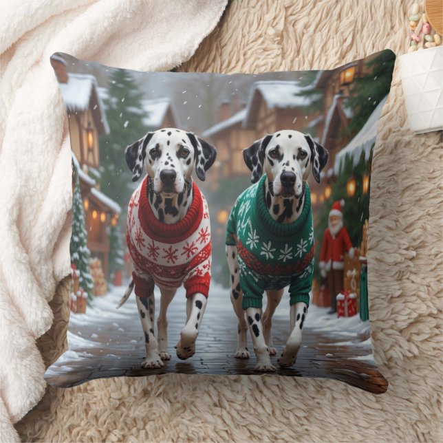 Dalmatian Dogs Christmas Snow Holiday  Throw Pillow (Blanket)