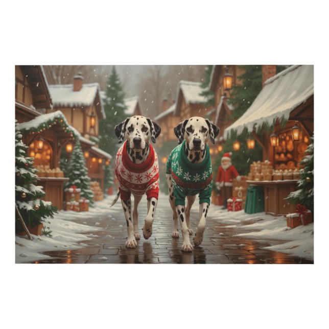 Dalmatian Dogs Christmas Snow Holiday  Wood Wall Art (Front)