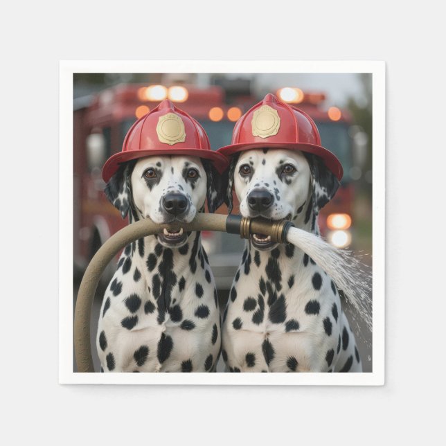 Dalmatian Dogs Holding a Fireman Hose Napkins (Front)