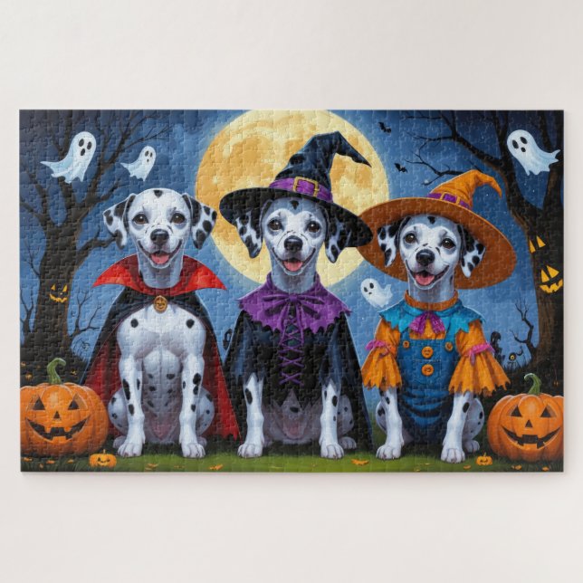 Dalmatian Dogs Pumpkin Halloween Funny Jigsaw Puzzle (Horizontal)