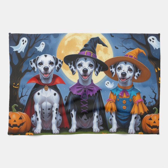 Dalmatian Dogs Pumpkin Halloween Funny Kitchen Towel (Horizontal)