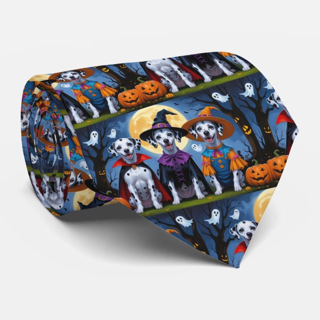 Dalmatian Dogs Pumpkin Halloween Funny Neck Tie (Rolled)