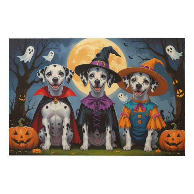 Dalmatian Dogs Pumpkin Halloween Funny Wood Wall Art (Front)