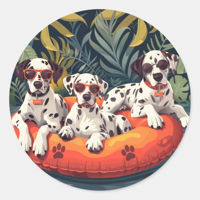Dalmatian Dogs Summer Pineapple Pool Float Classic Round Sticker (Front)