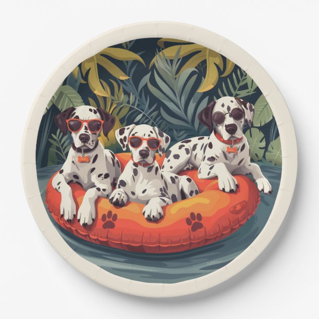 Dalmatian Dogs Summer Pineapple Pool Float Paper Plates (Front)