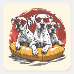 Dalmatian Dogs Summer Pineapple Pool Float Square Sticker