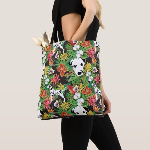 Dalmatian Dogs Tropical Floral Flower Jungle  Tote Bag
