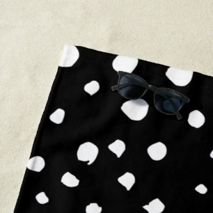 Dalmatian Dots, Dalmatian Spots, Black and White Beach Towel