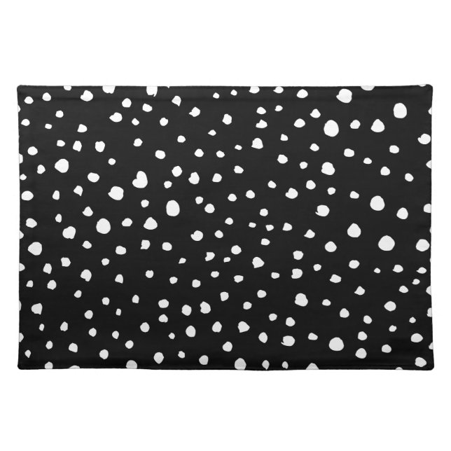 Dalmatian Dots, Dalmatian Spots, Black and White Cloth Placemat (Front)