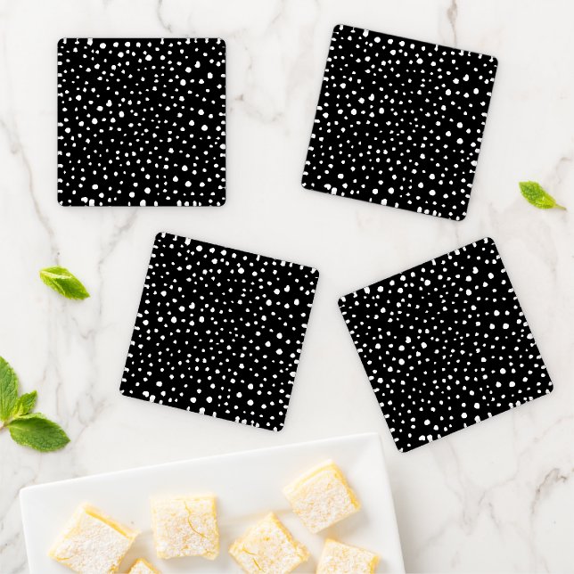 Dalmatian Dots, Dalmatian Spots, Black and White Coaster Set (In Situ)