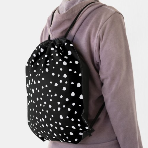Dalmatian Dots Dalmatian Spots Black and White Drawstring Bag