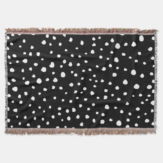 Dalmatian Dots, Dalmatian Spots, Black and White Throw Blanket (Front)