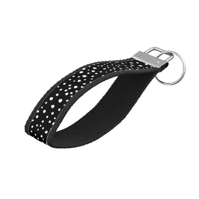 Dalmatian Dots, Dalmatian Spots, Black and White Wrist Keychain (Angled Up)