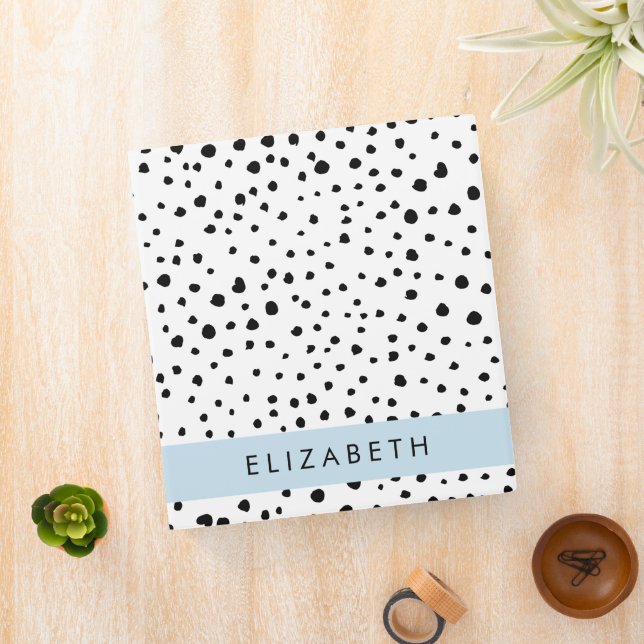 Dalmatian Dots, Spots, Black and White, Your Name 3 Ring Binder (In Situ)