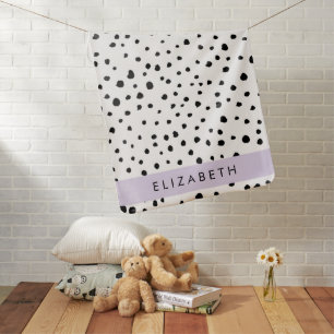 Dalmatian Dots, Spots, Black and White, Your Name Baby Blanket
