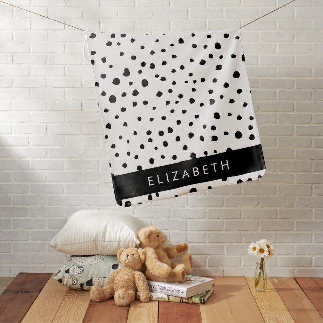 Dalmatian Dots, Spots, Black and White, Your Name Baby Blanket (In Situ)
