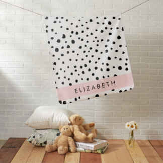 Dalmatian Dots, Spots, Black and White, Your Name Baby Blanket