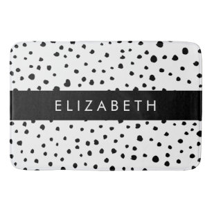 Dalmatian Dots, Spots, Black and White, Your Name Bath Mat