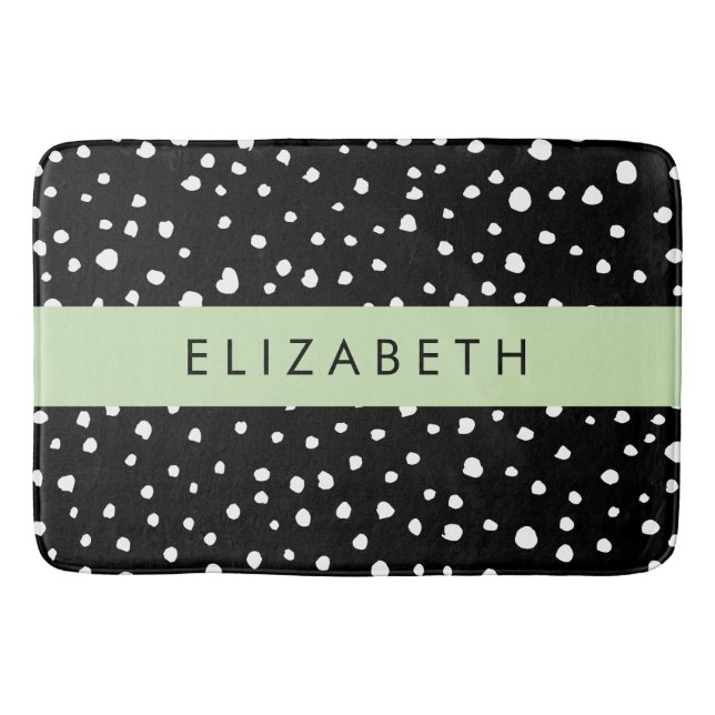 Dalmatian Dots, Spots, Black and White, Your Name Bath Mat (Front)