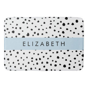 Dalmatian Dots, Spots, Black and White, Your Name Bath Mat