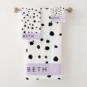 Dalmatian Dots, Spots, Black and White, Your Name Bath Towel Set