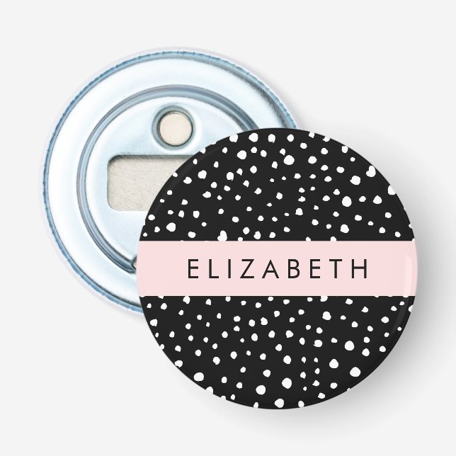 Dalmatian Dots, Spots, Black and White, Your Name Bottle Opener (Front)