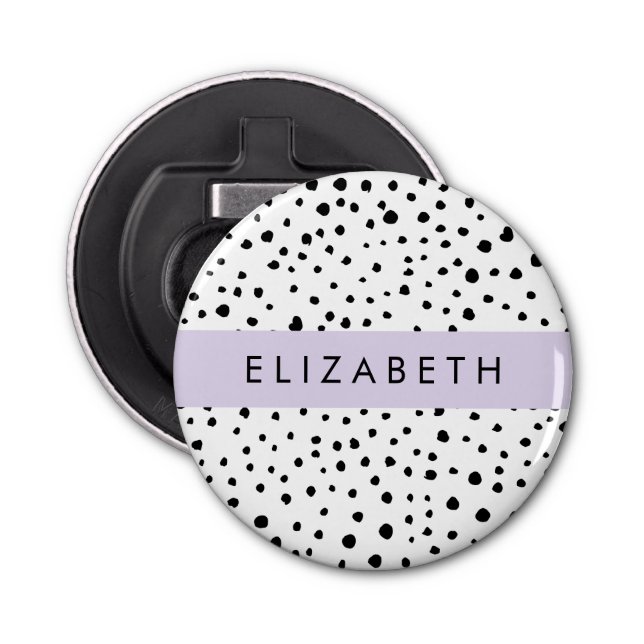 Dalmatian Dots, Spots, Black and White, Your Name Bottle Opener (Front)