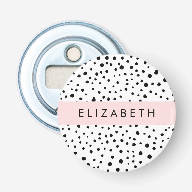 Dalmatian Dots, Spots, Black and White, Your Name Bottle Opener (Front)