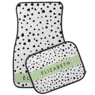 Dalmatian Dots, Spots, Black and White, Your Name Car Floor Mat