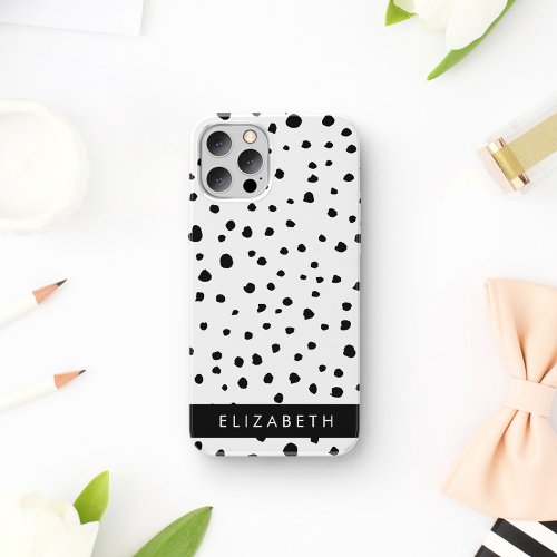 Dalmatian Dots Spots Black and White Your Name iPhone 12 Pro Case