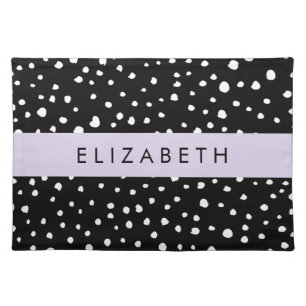 Dalmatian Dots, Spots, Black and White, Your Name Cloth Placemat