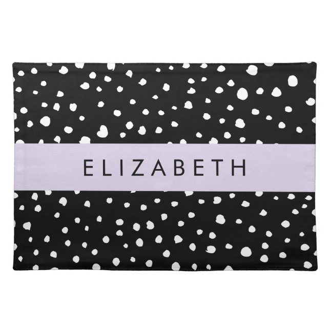 Dalmatian Dots, Spots, Black and White, Your Name Cloth Placemat (Front)