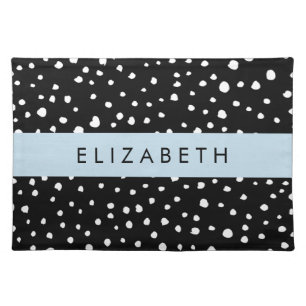 Dalmatian Dots, Spots, Black and White, Your Name Cloth Placemat