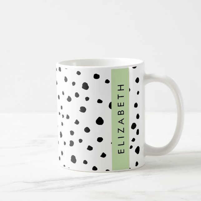 Dalmatian Dots, Spots, Black and White, Your Name Coffee Mug (Right)