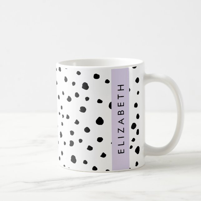 Dalmatian Dots, Spots, Black and White, Your Name Coffee Mug (Right)